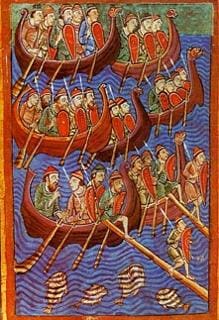 Invasores vikingos reproducidos en el manuscrito de época «Vida, pasión y milagros de san Edmundo»