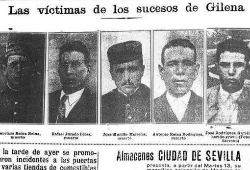 Noticia informando sobre las víctimas de Gilena, en octubre de 1931