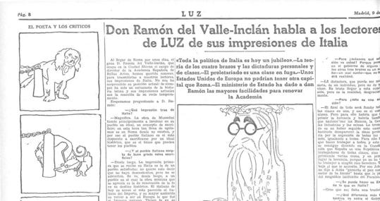 Página del diario «Luz» de la entrevista a Valle-Inclán