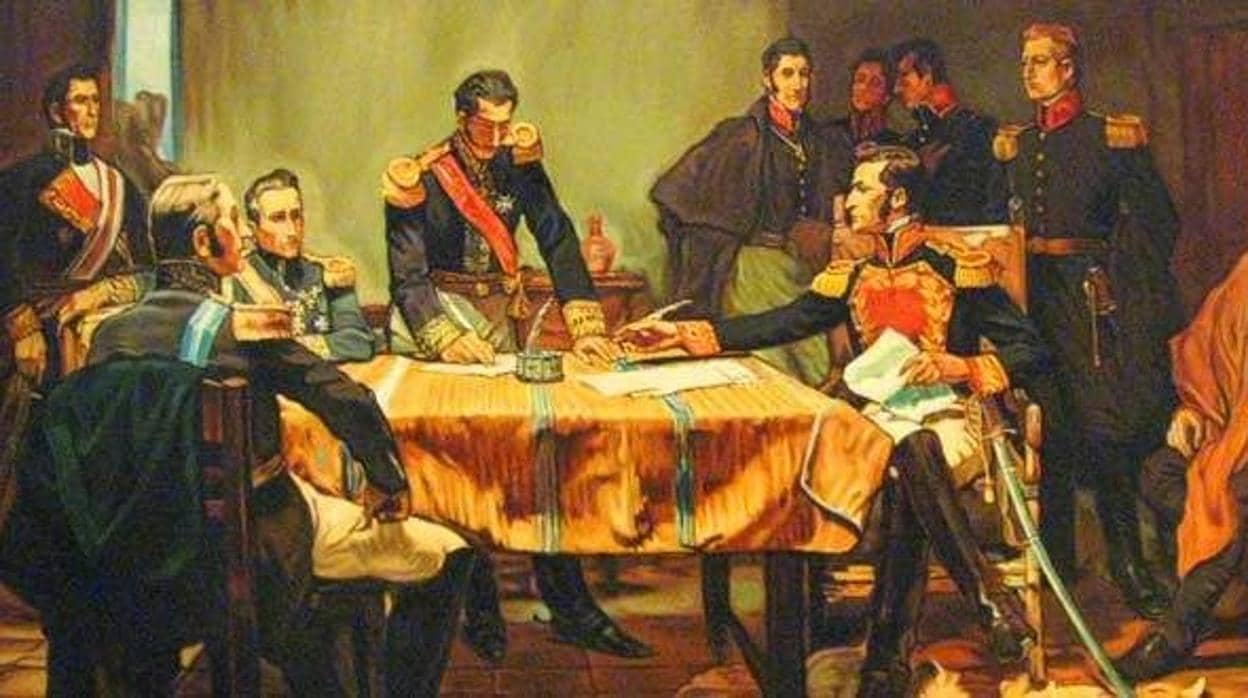 Capitulación de Ayacucho, que certificaron la derrota realista, óleo del pintor peruano Daniel Hernández.