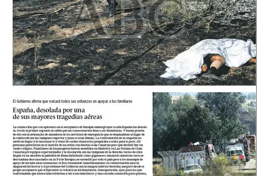 ABC informaba al día siguiente del accidente de Spanair. «España, desolada por una de sus mayores tragedias aéreas»