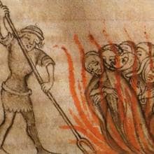 Ilustración sobre la quema de templarios en Francia, entre los años 1307 y 1314.