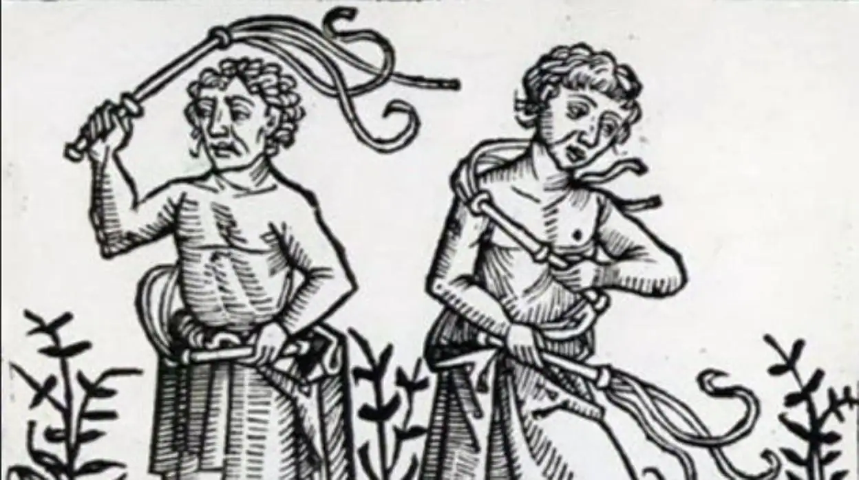Disciplinantes o flagelantes en un grabado del siglo XV.