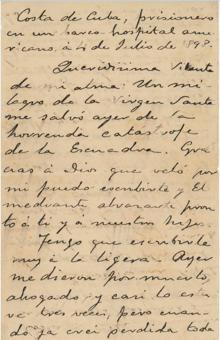 Carta de Alejandro Lallemand a su mujer, fechada un día después de la batalla naval de Santiago de Cuba