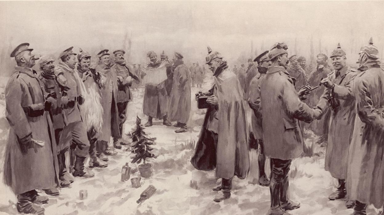 Dibujo del «The Illustrated London News», publicado el 9 de enero de 1915, de una tregua en las fronteras Trenches"