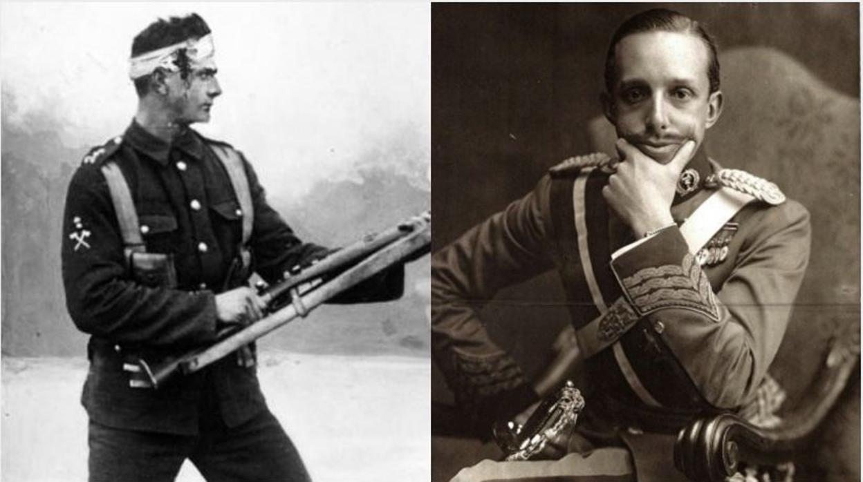 Alfonso XIII (derecha), junto a un soldado de la Primera Guerra Mundial