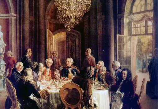La corte del Rey Federico II junto a Voltaire.