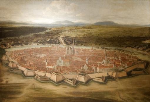 Vista de Viena con sus recintos de Josefstadt, 1690