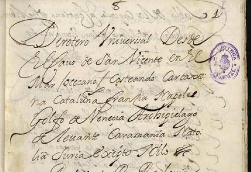 Primera página del Derrotero universal... de Alonso de Contreras.