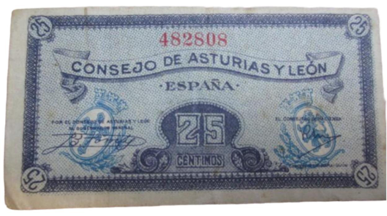 Billetes de 25 céntimos que emitió el Consejo Soberano de Asturias y León en 1937