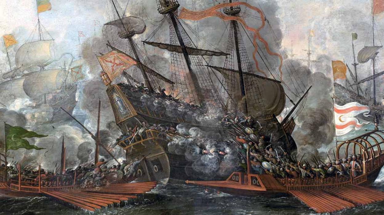 Combate naval de españoles y turcos. Pintura de Juan de la Corte.