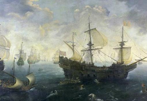 Galeones españoles de la Gran Armada de 1588 por Cornelis Claesz. van Wieringen