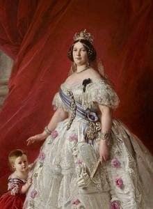 Isabel II en 1852, retratada junto a su hija Isabel.