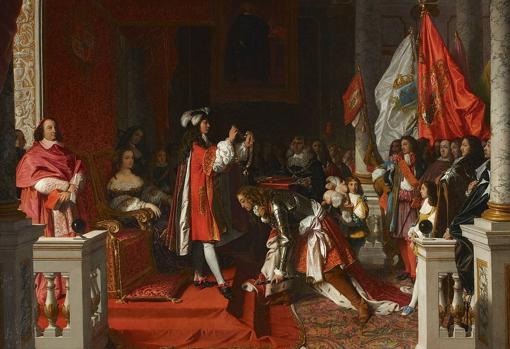 Felipe V de España nombrando al Duque de Berwick, Duque de Liria y Jérica, después de la batalla de Almansa.