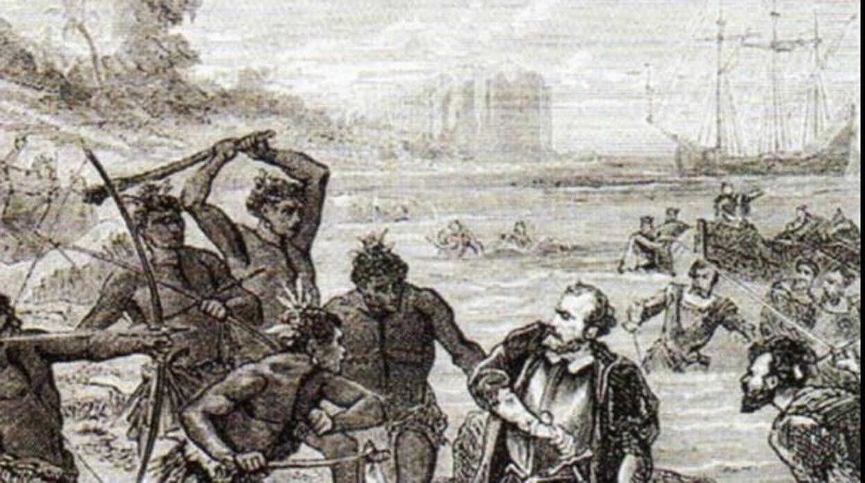 Muerte de Magallanes en la batalla de Mactán (grabado del siglo xix).