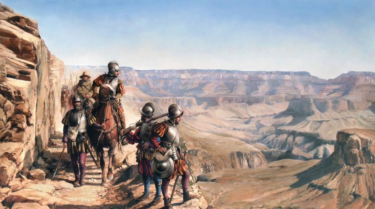 La expedición de Francisco Vázquez de Coronado al Gran Cañón del Colorado, óleo de Augusto Ferrer-Dalmau.