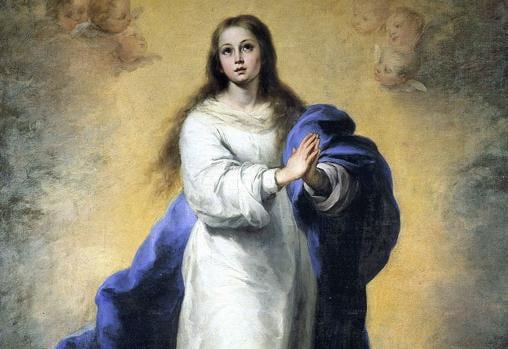 Representación de la Inmaculada Concepción, por Murillo, con los colores dominantes azul y blanco.
