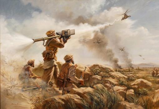 Afganos disparan un Stinger contra un helicóptero ruso