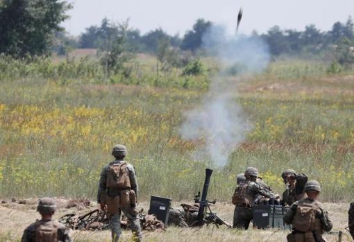 Marines estadounidenses participan en unos ejercicios militares cerca de Kherson (Ucrania) antes de la guerra.