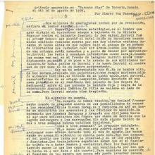 Borrador de la entrevista a Durruti enviada por Van Paassen al 'Toronto Star' en 1936