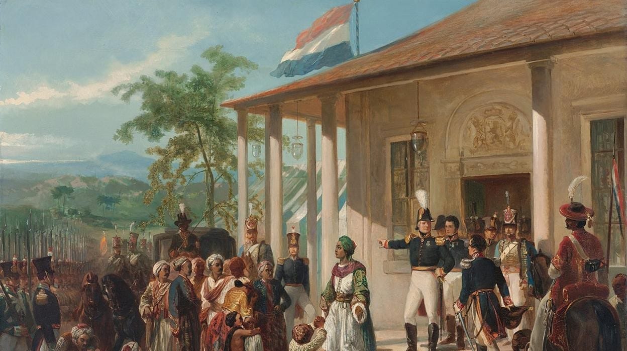 La rendición del príncipe Diponegoro ante el general De Kock, por Nicolaas Pieneman, 1830.