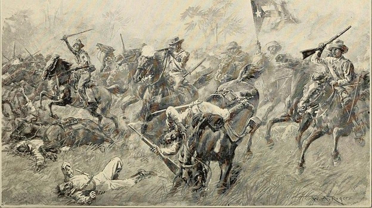 Ilustración de la Guerra de Cuba de 1898, sobre un momento de la batalla