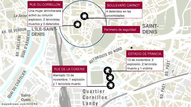 Redada en París el 18 de noviembre y atentados del 13 de noviembre