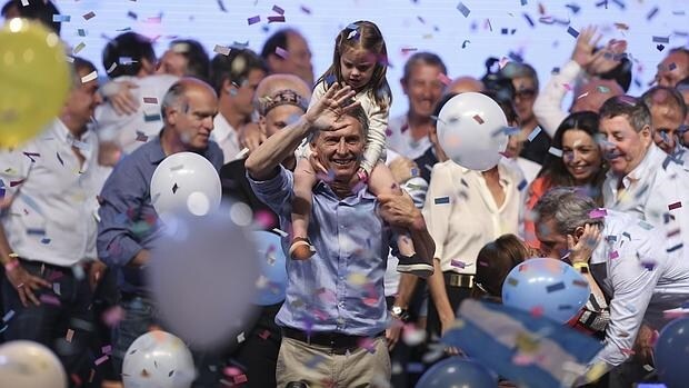 Mauricio Macri en la celebración de su victoria electoral