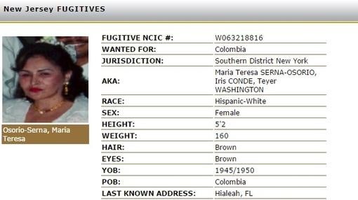 Ficha de María Teresa Osorio, entre los más buscados en New Jersey