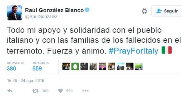 Raúl González Blanco muestra su conternación en Twitter