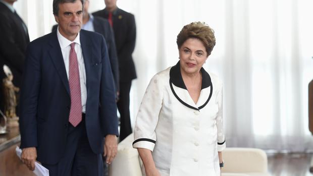 La expresidenta Dilma Rousseff, durante una rueda de prensa con corresponsales extranjeros