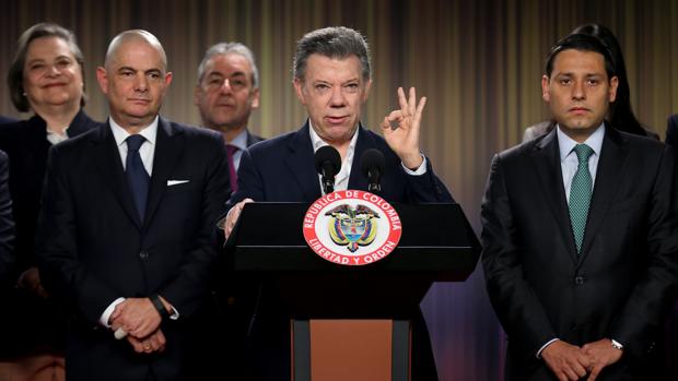 El presidente de Colombia, Juan Manuel Santos, durante una rueda de prensa en el palacio Nariño