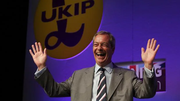 Farage, ayer, durante un discurso en la conferencia de otorño del Ukip, en in Bournemouth, sur de Inglaterra