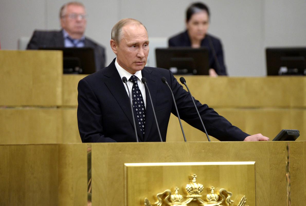 Vladímir Putin, este miércoles, durante un discurso en la apertura del curso de la nueva Duma