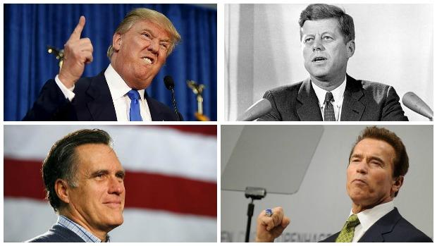 De izquierda a derecha y de abajo a arriba: Donald Trump, JFK, Mitt Romney, Arnold Arnold Schwarzenegger