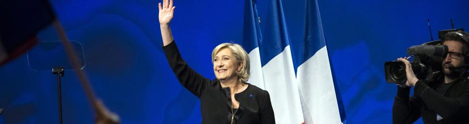 Marine Le Pen en la presentación de su campaña este domingo en Lyon, Francia