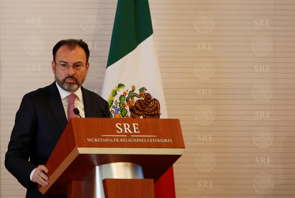 El ministro de Exteriores de México, Luis Videgaray, durante su comparecencia