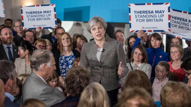 Theresa May, en un acto electoral ayer en Banchory, al noreste de Escocia