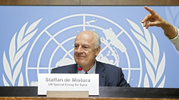 Staffan de Mistura, enviado especial de la ONU para Siria, durante la rueda de prensa ofrecida ayer en Ginebra
