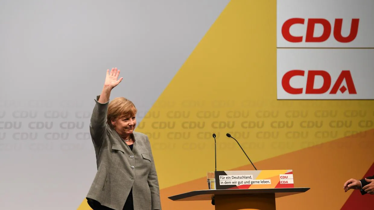 La canciller alemana durante un acto de campaña de su partido