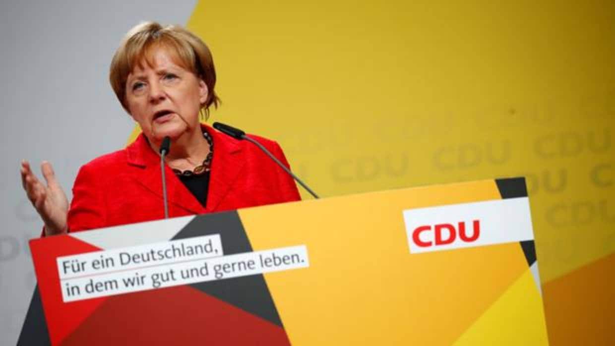 La canciller alemana Angela Merkel durante un acto electoral en Schwerin