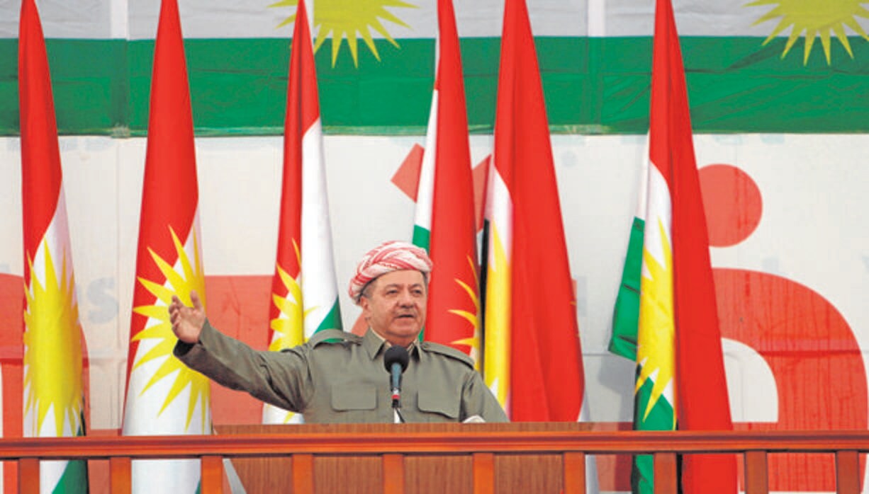 El presidente kurdo, Masud Barzani, durante un mitin en apoyo del referéndum