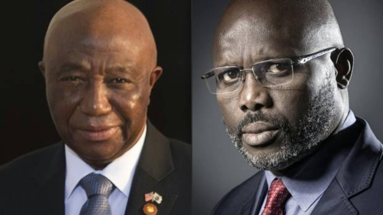 Joseph Boakai (izqda.) y George Weah, los dos candidatos que se enfrentarán en la segunda vuelta en Liberia