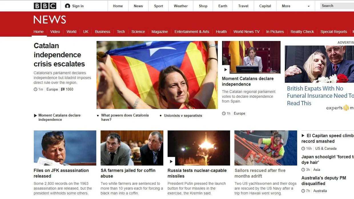 Imagen de la página web de la BBC, esta tarde