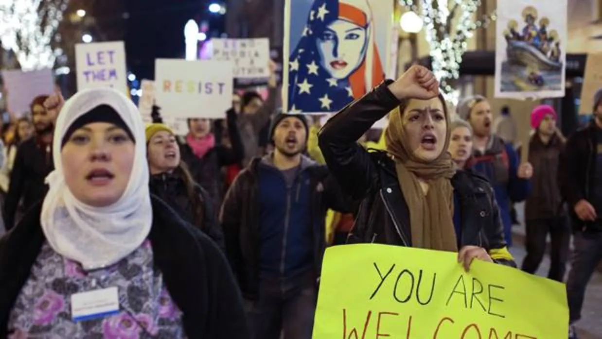 Manifestación en Seattle (EEUU) contra el veto de Trump a los musulmanes
