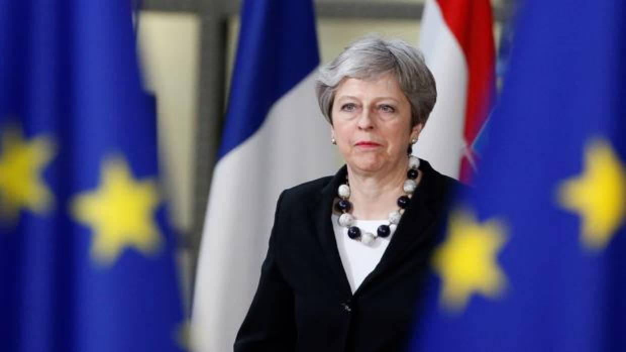 La primera ministra británica, Theresa May, ayer en Bruselas