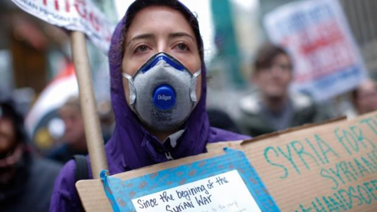 Manifestación contra la guerra tras la respueta de EE.UU., Reino Unido y Francia al ataque químico en Siria
