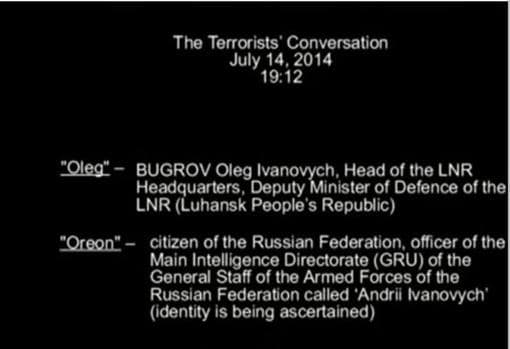 Captura del video del SBU del 18 de julio de 2014 de llamadas telefónicas interceptadas relacionadas con el derribo del MH17