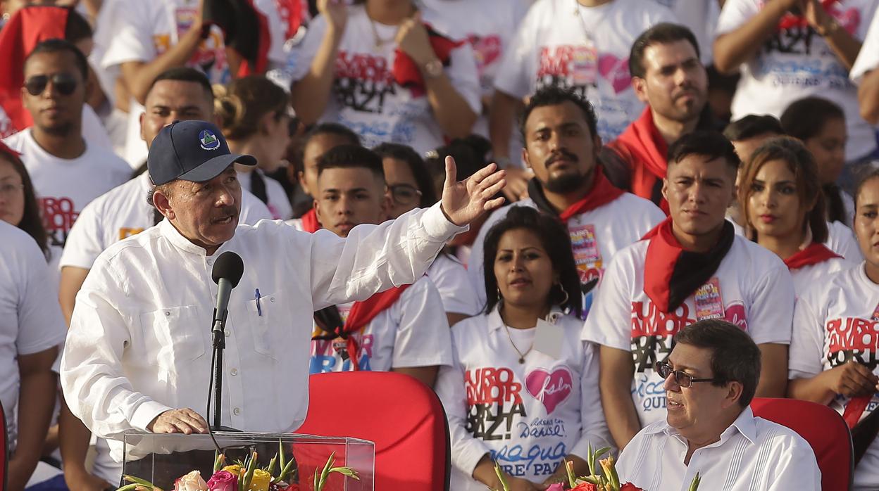 Daniel Ortega durante la celebración del aniversario de la revolución sandinista