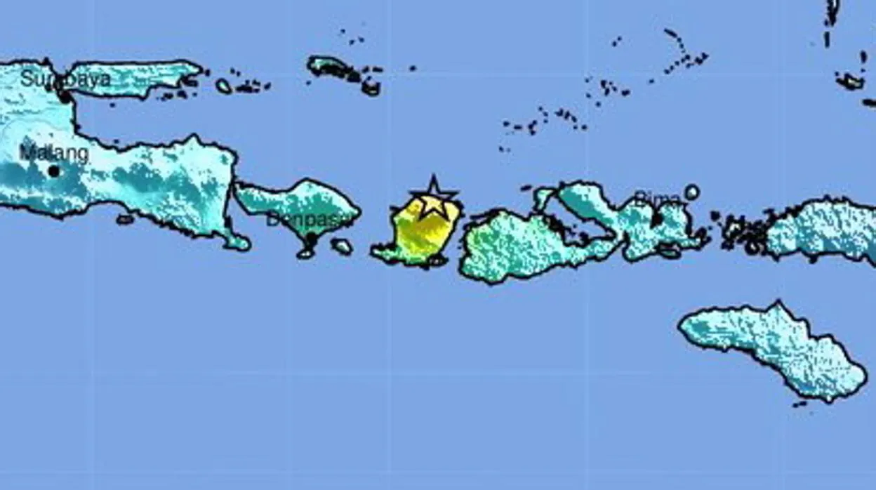 Mapa de indonesia, que muestra el lugar del terremoto, en la isla Lombok
